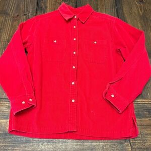 Eddie Bauer Red Corduroy Long Sleeve Button Up Shirt Women Medium, classic